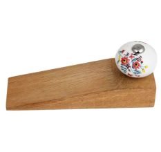 2 Pieces White Floral Leafy Painted Wooden Door Stopper